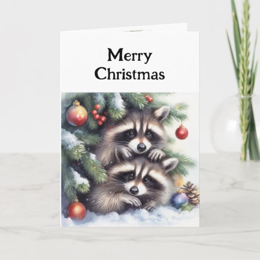 Frohe Weihnachts-Spaß Raccoons unter Bäumen Karte (Vorderseite)