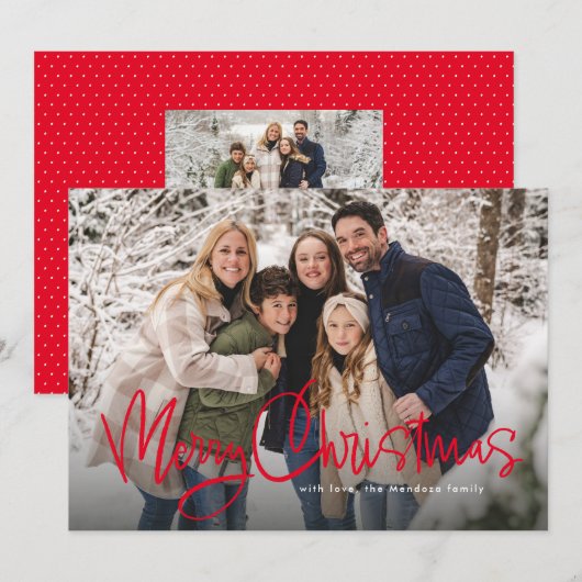 Frohe Weihnachts-Spaß-Skript einfach rotes Foto Feiertagskarte (Vorne/Hinten)