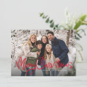 Frohe Weihnachts-Spaß-Skript einfach rotes Foto Feiertagskarte (Stehend Vorderseite)