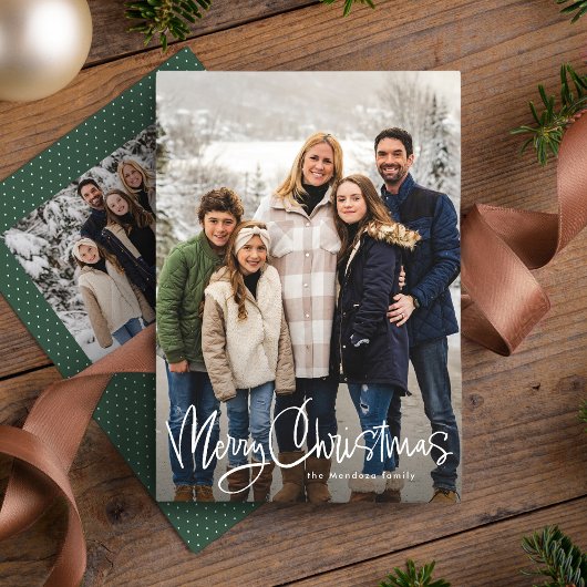 Frohe Weihnachts-Spaß-Skript einfache grünes Foto Feiertagskarte