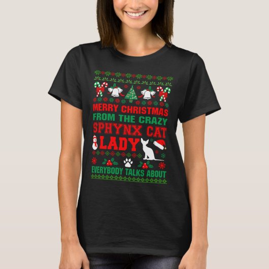Frohe Weihnachts-Sphynx Lady Ugly Sweater T - Shir T-Shirt (Vorderseite)
