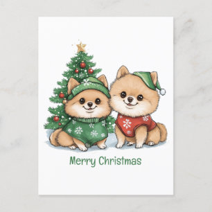 Frohe Weihnachts-Spitz-Hunde Feiertagspostkarte
