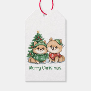 Frohe Weihnachts-Spitz-Hunde Geschenkanhänger