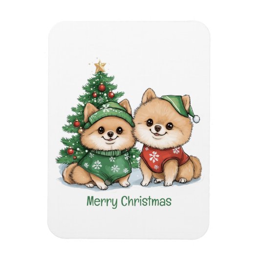 Frohe Weihnachts-Spitz-Hunde Magnet (Vertikal)