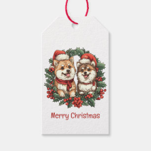 Frohe Weihnachts-Spitz Hunde Mistletoe Wreath Geschenkanhänger