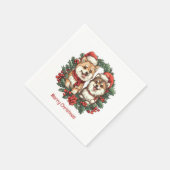 Frohe Weihnachts-Spitz Hunde Mistletoe Wreath Serviette (Ecke)