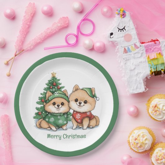 Frohe Weihnachts-Spitz-Hunde Pappteller (Party)