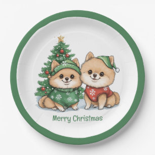 Frohe Weihnachts-Spitz-Hunde Pappteller