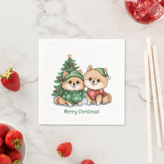 Frohe Weihnachts-Spitz-Hunde Serviette (Beispiel)