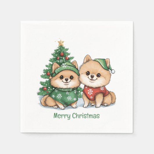 Frohe Weihnachts-Spitz-Hunde Serviette (Vorderseite)