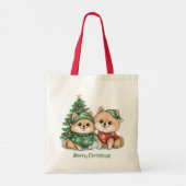 Frohe Weihnachts-Spitz-Hunde Tragetasche (Rückseite)