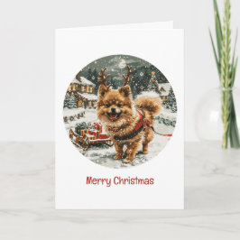 Frohe Weihnachts-Spitz Reindeer Dog Feiertagskarte
