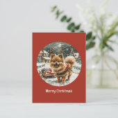 Frohe Weihnachts-Spitz Reindeer Dog Postkarte (Stehend Vorderseite)