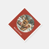 Frohe Weihnachts-Spitz Reindeer Dog Serviette (Ecke)