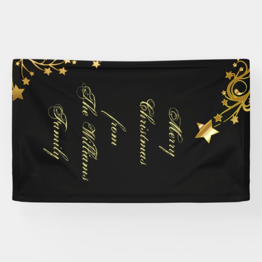 Frohe Weihnachts-Star Familie Name Stars Black Gol Banner (Horizontal)