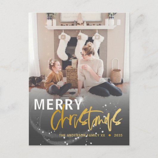 Frohe Weihnachts-Star-Imitate Gold-Script Weihnach Postkarte (Vorderseite)