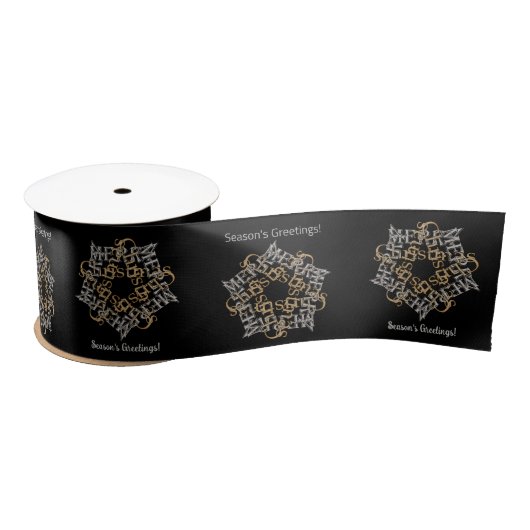 Frohe Weihnachts-Star-Muster Gold, Silber, Schwarz Satinband (Spule)