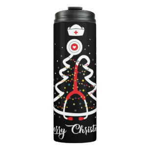 Frohe Weihnachts Stethoscope Nurse Weihnachtsbaum Thermosbecher