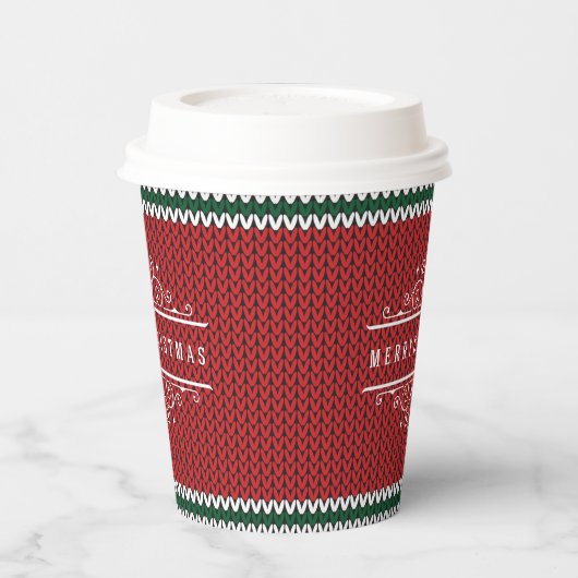 Frohe Weihnachts-Strick Muster Papier Cup Pappbecher (Links)