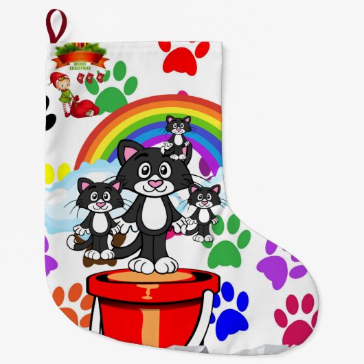 Frohe Weihnachts-Strumpf, Elf Cat Paws Rainbow Großer Weihnachtsstrumpf (Vorderseite)
