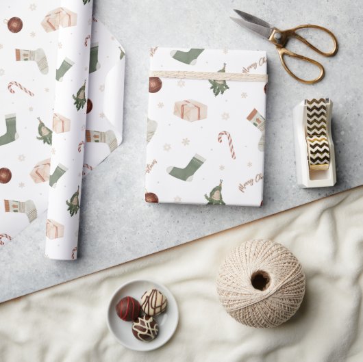 Frohe Weihnachts-Strumpf präsentiert Weihnachtsges Geschenkpapier (Kunsthandwerk)