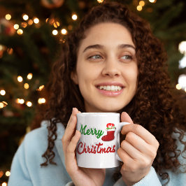 Frohe Weihnachts-Strumpf rot grün Halbschrift Kaffeetasse