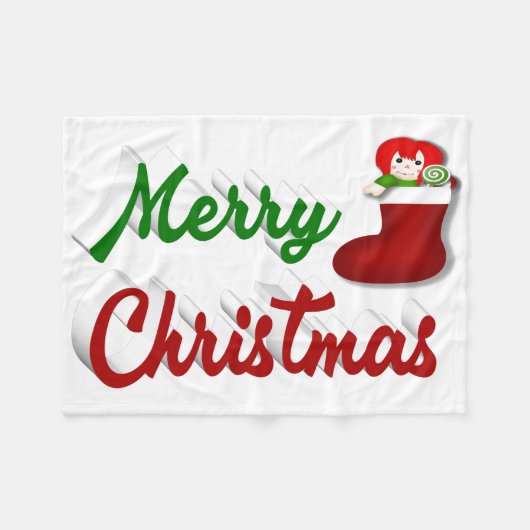 Frohe Weihnachts-Strumpf Rot-Grün-Skript Fleecedecke (Vorderseite (Horizontal))