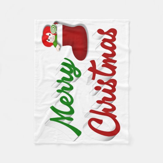 Frohe Weihnachts-Strumpf Rot-Grün-Skript Fleecedecke (Vorderseite)