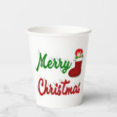 Frohe Weihnachts-Strumpf Rot-Grün-Skript Pappbecher (Rückseite)
