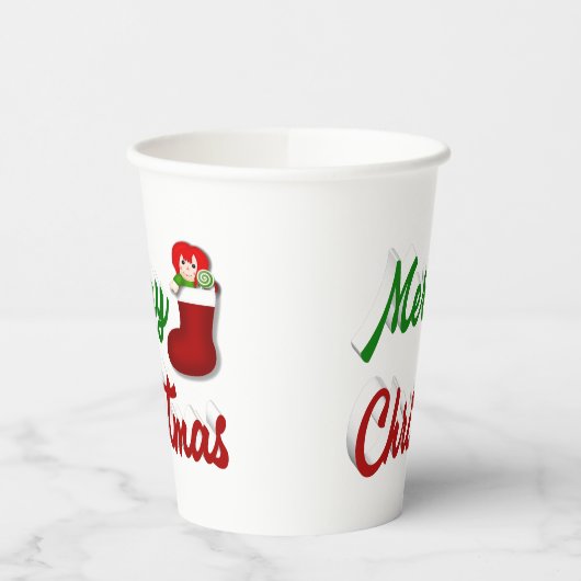 Frohe Weihnachts-Strumpf Rot-Grün-Skript Pappbecher (Links)