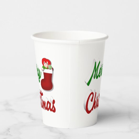 Frohe Weihnachts-Strumpf Rot-Grün-Skript Pappbecher (Rechts)