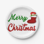 Frohe Weihnachts-Strumpf Rot-Grün-Skript Pappteller (Vorderseite)