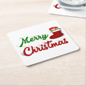 Frohe Weihnachts-Strumpf Rot-Grün-Skript Rechteckiger Pappuntersetzer (angewinkelt)