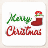 Frohe Weihnachts-Strumpf Rot-Grün-Skript Rechteckiger Pappuntersetzer (Vorderseite)