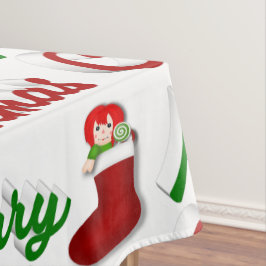 Frohe Weihnachts-Strumpf Rot-Grün-Skript Tischdecke