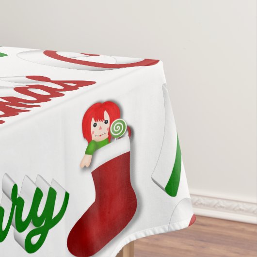 Frohe Weihnachts-Strumpf Rot-Grün-Skript Tischdecke (Beispiel)