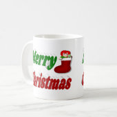 Frohe Weihnachts-Strumpf rot-grüne Halbtypografie Kaffeetasse (Vorderseite Links)