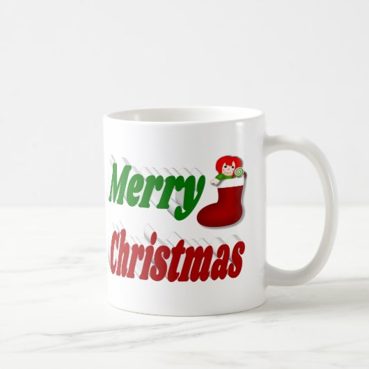 Frohe Weihnachts-Strumpf rot-grüne Halbtypografie Kaffeetasse (Rechts)