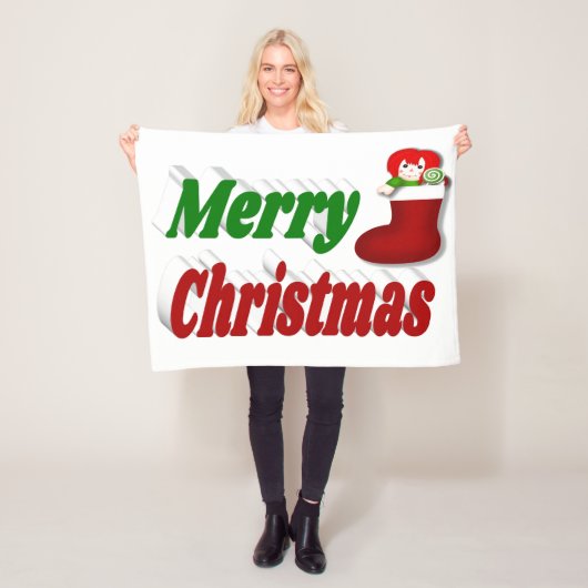 Frohe Weihnachts-Strumpf rot-grüne Typografie Fleecedecke (Beispiel)