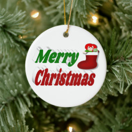 Frohe Weihnachts-Strumpf rot-grüne Typografie Keramik Ornament