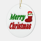 Frohe Weihnachts-Strumpf rot-grüne Typografie Keramik Ornament (Links)