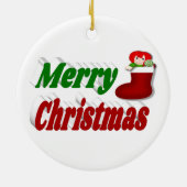 Frohe Weihnachts-Strumpf rot-grüne Typografie Keramik Ornament (Hinten)