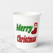 Frohe Weihnachts-Strumpf rot-grüne Typografie Pappbecher (Rückseite)