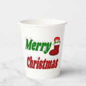 Frohe Weihnachts-Strumpf rot-grüne Typografie Pappbecher (Vorderseite)