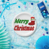 Frohe Weihnachts-Strumpf rot-grüne Typografie Pappteller (Party)