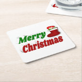 Frohe Weihnachts-Strumpf rot-grüne Typografie Rechteckiger Pappuntersetzer (angewinkelt)