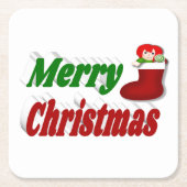 Frohe Weihnachts-Strumpf rot-grüne Typografie Rechteckiger Pappuntersetzer (Vorderseite)