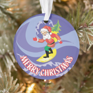 Frohe Weihnachts-Surfboard Santa Ornament