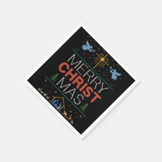 Frohe Weihnachts-Sweater Religious farbenfroh Serviette (Ecke)
