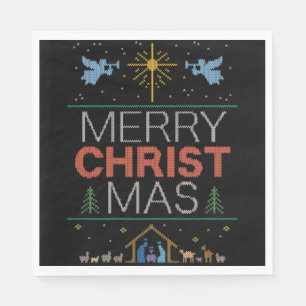 Frohe Weihnachts-Sweater Religious farbenfroh Serviette